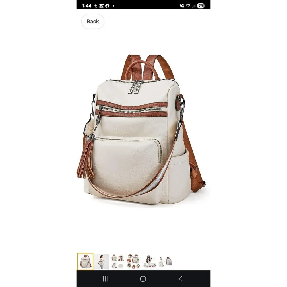 Leather Travel Backpack 2 Toned Tassel Opage No Shoulder Strap School Work Vacat